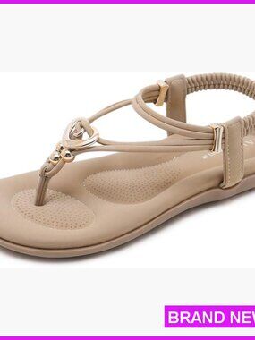 Boho Beaded Ankle Strap Sandals Comfortable Flip Flops Casual Summer Walking